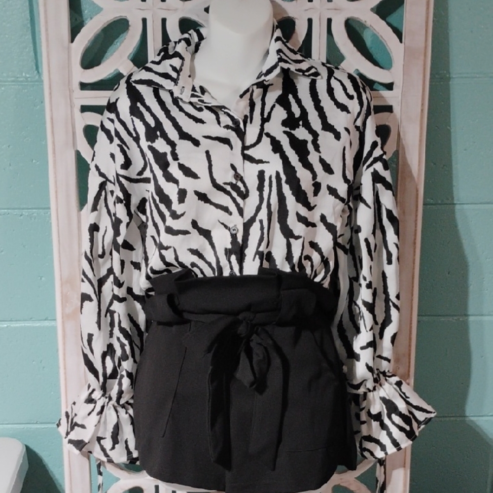 Fashion Nova Black and White Zebra Button Down Shirt